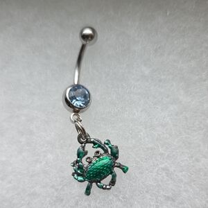 Green Crab Belly Button Ring with Blue Gem